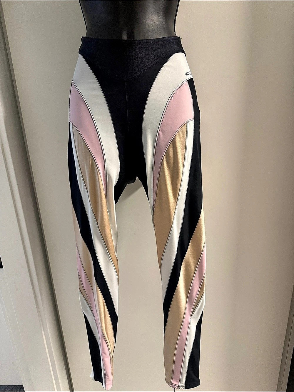 MUGLER Multicolor Spiral Leggings in Black & Pink